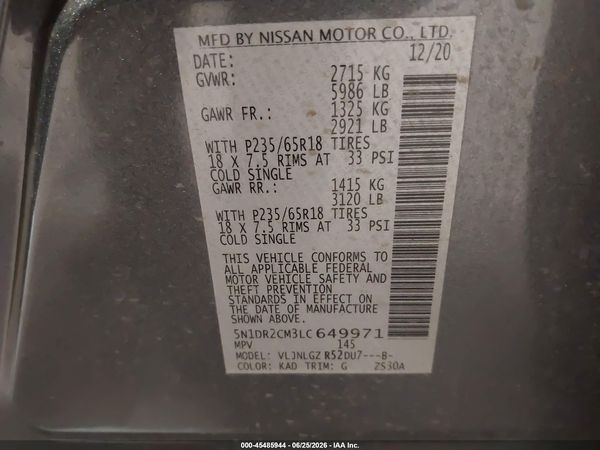 2020 NISSAN PATHFINDER SL 4WD