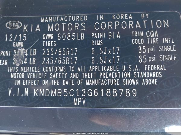 2016 KIA SEDONA LX