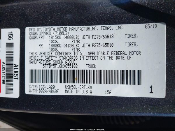 2019 TOYOTA TUNDRA LIMITED 5.7L V8