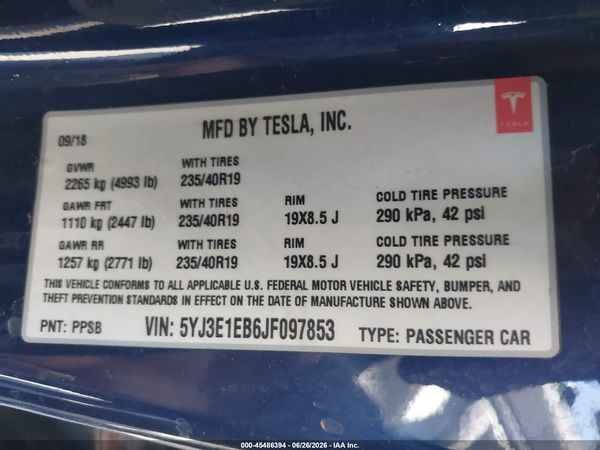 2018 TESLA MODEL 3 LONG RANGE/PERFORMANCE