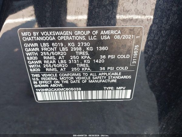 2021 VOLKSWAGEN ATLAS 3.6L V6 SE W/TECHNOLOGY — I9