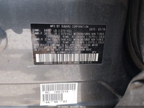 2019 SUBARU ASCENT LIMITED