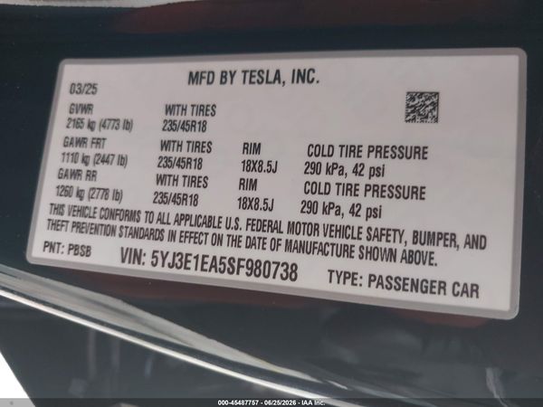 2025 TESLA MODEL 3
