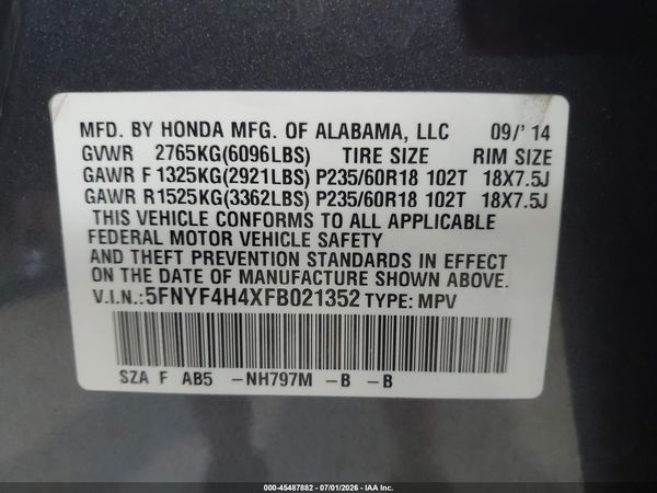2015 HONDA PILOT EX
