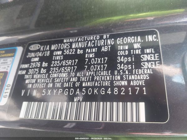 2019 KIA SORENTO 3.3L LX