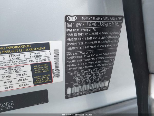 2014 LAND ROVER RANGE ROVER 5.0L V8 SUPERCHARGED