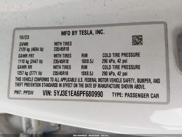 2023 TESLA MODEL 3 REAR-WHEEL DRIVE