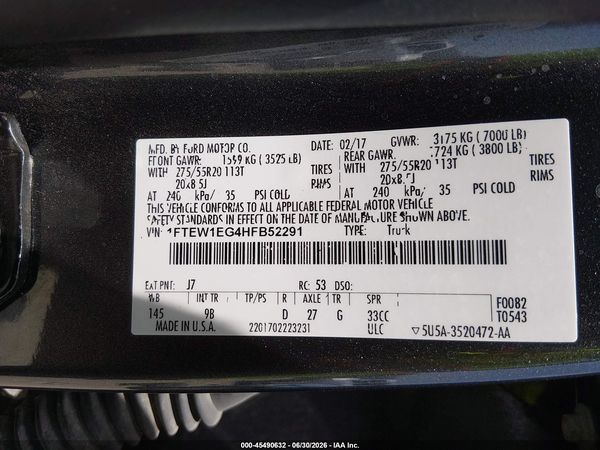 2017 FORD F-150 PLATINUM