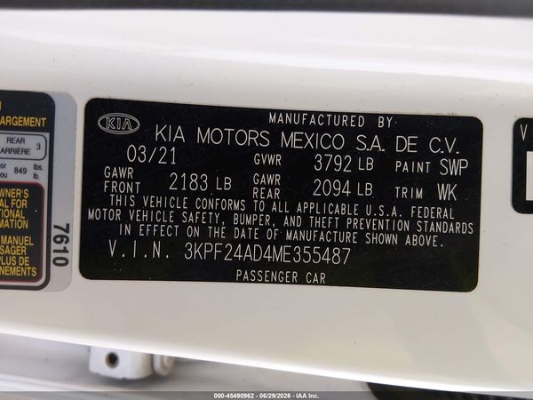 2021 KIA FORTE LXS