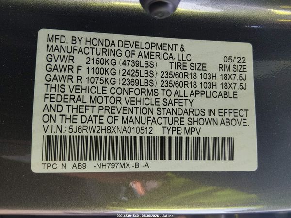 2022 HONDA CR-V AWD EX-L