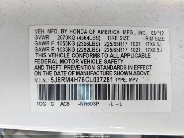 2012 HONDA CR-V EX-L