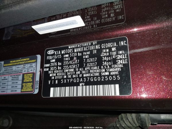 2016 KIA SORENTO 2.4L LX