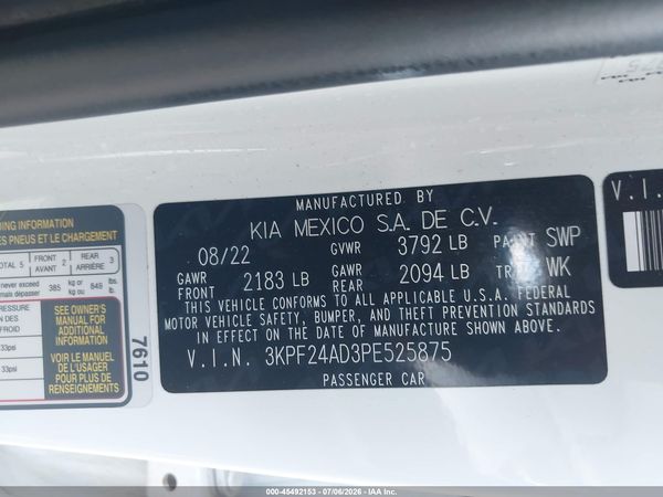 2023 KIA FORTE LXS