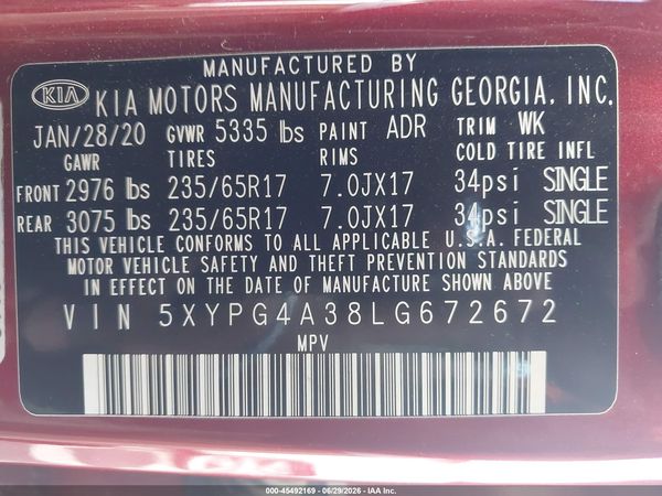 2020 KIA SORENTO 2.4L LX