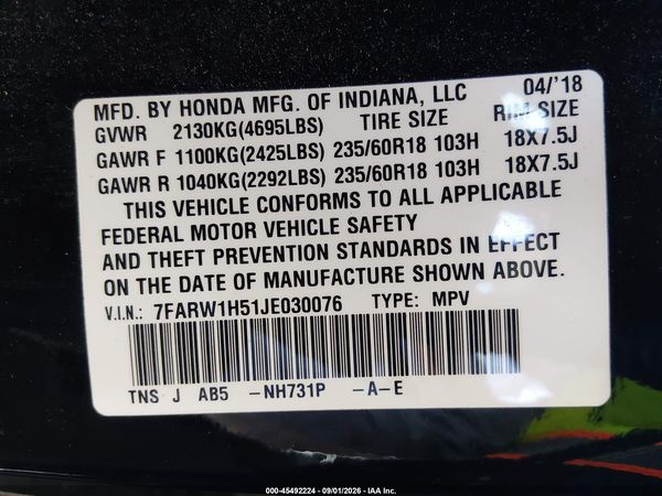 2018 HONDA CR-V EX — I9