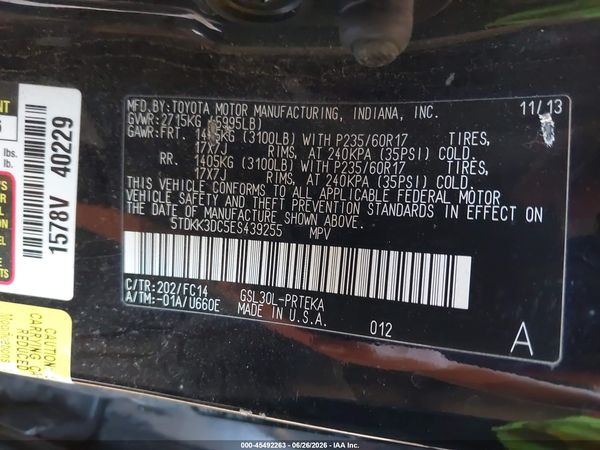 2014 TOYOTA SIENNA LE V6 8 PASSENGER