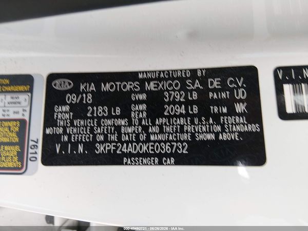 2019 KIA FORTE LXS