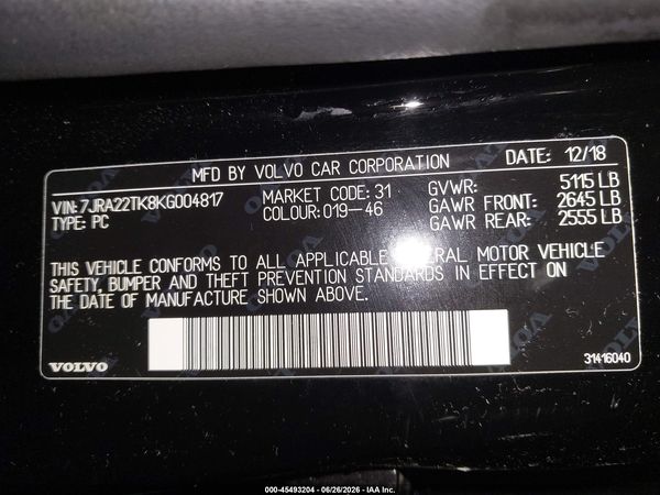2019 VOLVO S60 T6 MOMENTUM