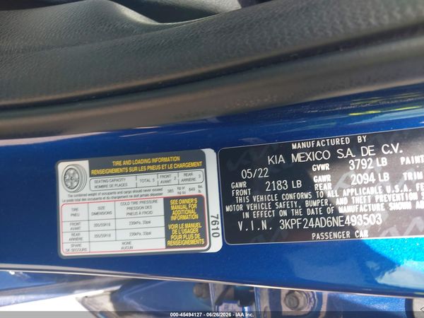 2022 KIA FORTE LXS
