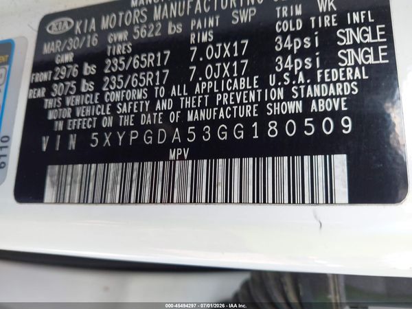 2016 KIA SORENTO 3.3L LX