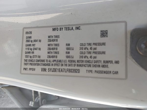 2020 TESLA MODEL 3
