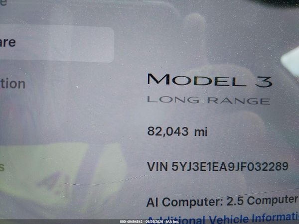 2018 TESLA MODEL 3 LONG RANGE/MID RANGE