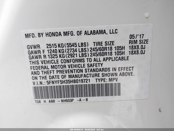 2017 HONDA PILOT EX