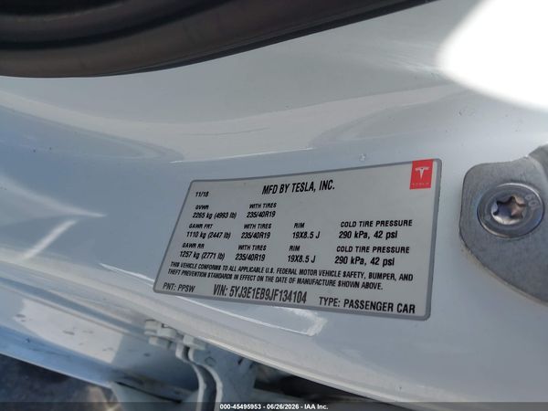 2018 TESLA MODEL 3 LONG RANGE/PERFORMANCE
