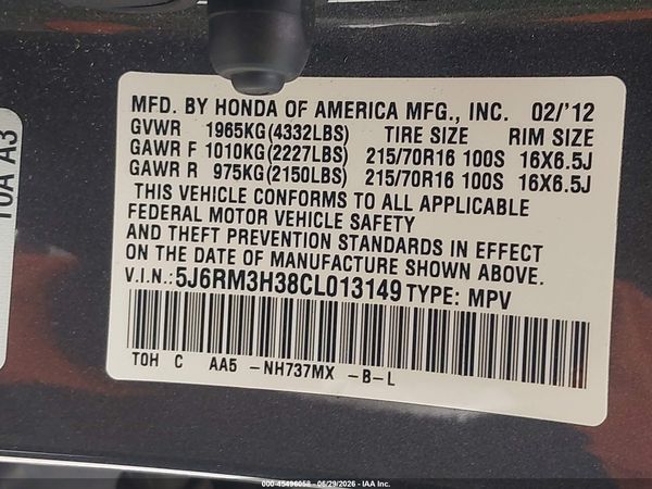 2012 HONDA CR-V LX