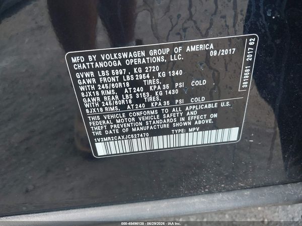 2018 VOLKSWAGEN ATLAS 3.6L V6 SEL — I9