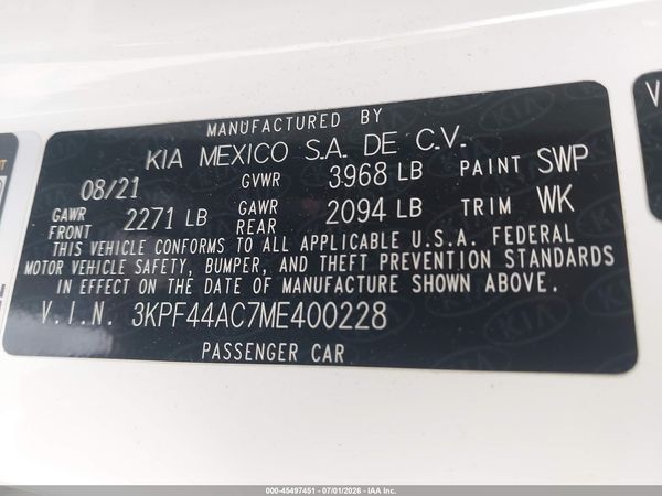 2021 KIA FORTE GT