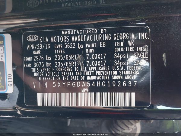 2017 KIA SORENTO 3.3L LX
