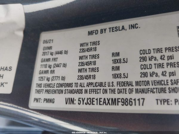 2021 TESLA MODEL 3