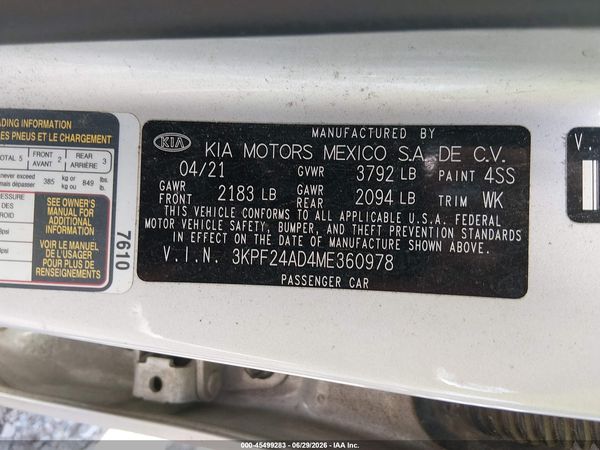 2021 KIA FORTE LXS