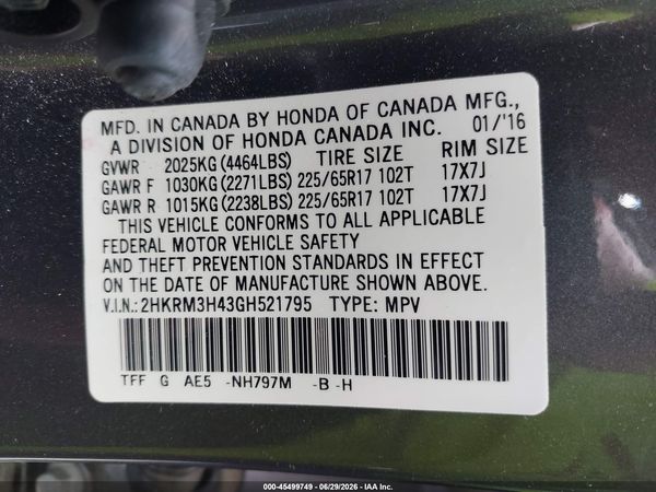 2016 HONDA CR-V SE