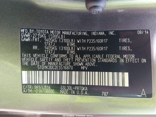2014 TOYOTA SIENNA XLE/LIMITED