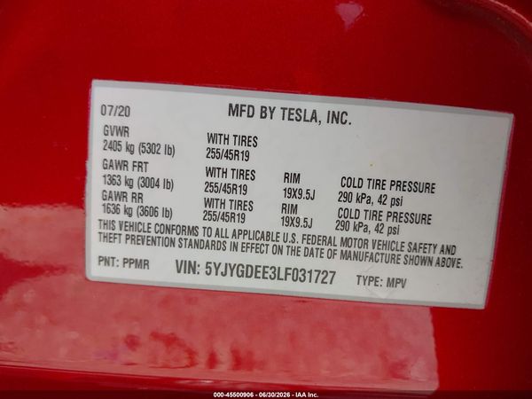 2020 TESLA MODEL Y