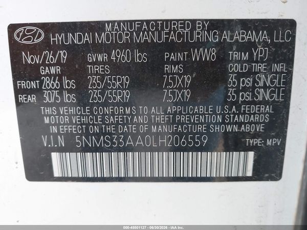 2020 HYUNDAI SANTA FE SEL 2.0T