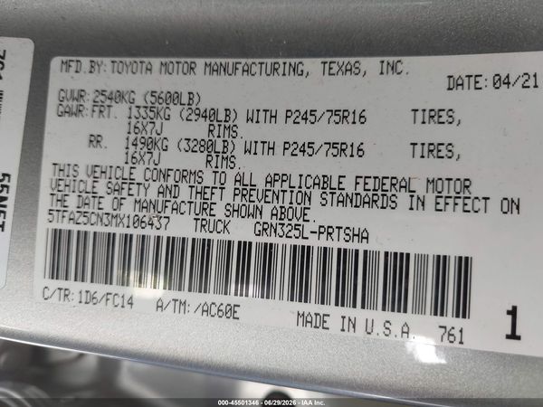 2021 TOYOTA TACOMA SR5 V6