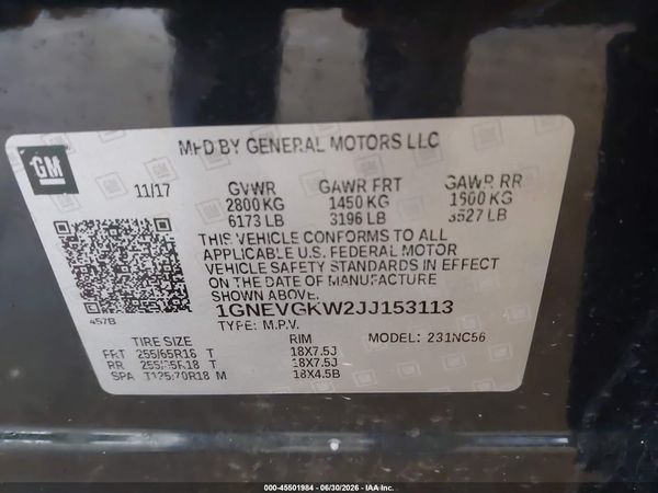 2018 CHEVROLET TRAVERSE LT CLOTH — I9