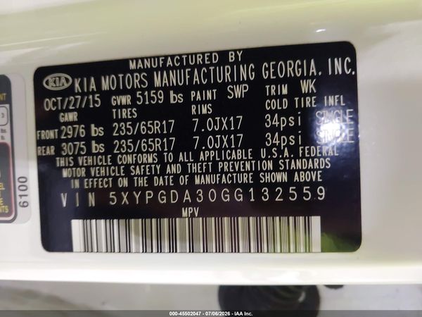 2016 KIA SORENTO 2.4L LX