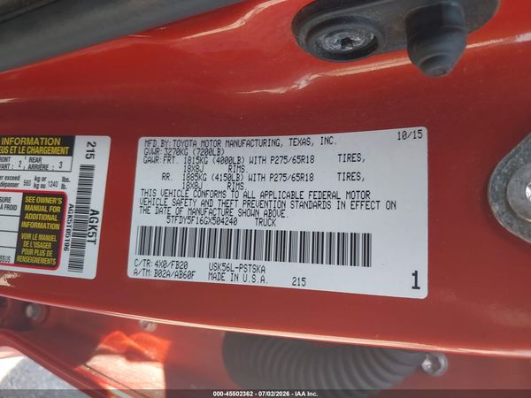 2016 TOYOTA TUNDRA SR5 5.7L V8
