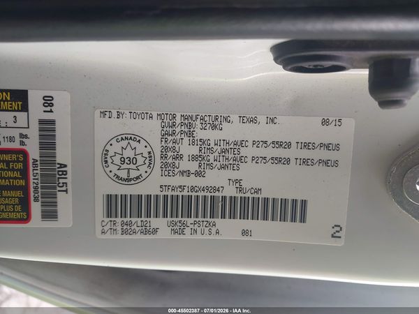 2016 TOYOTA TUNDRA PLATINUM 5.7L V8