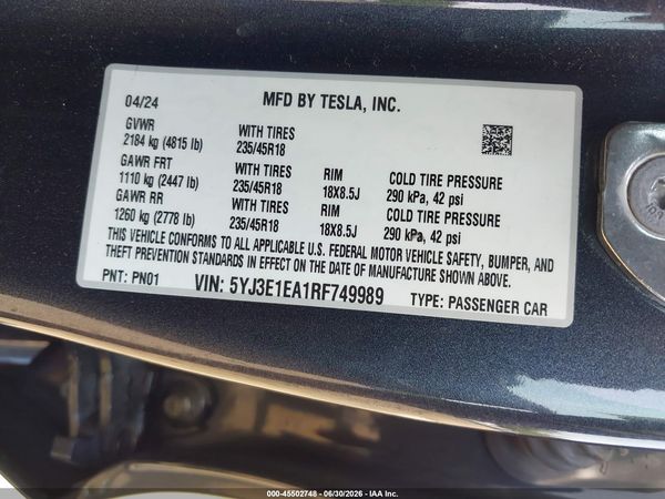 2024 TESLA MODEL 3 — I9