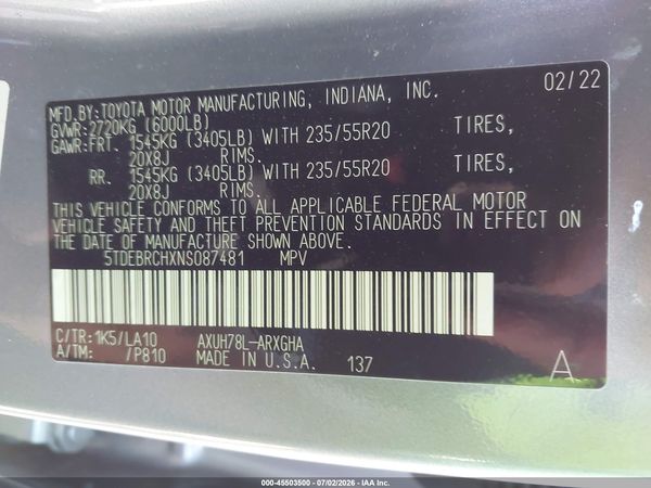 2022 TOYOTA HIGHLANDER HYBRID PLATINUM