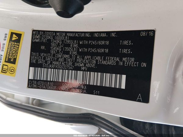 2016 TOYOTA HIGHLANDER XLE V6