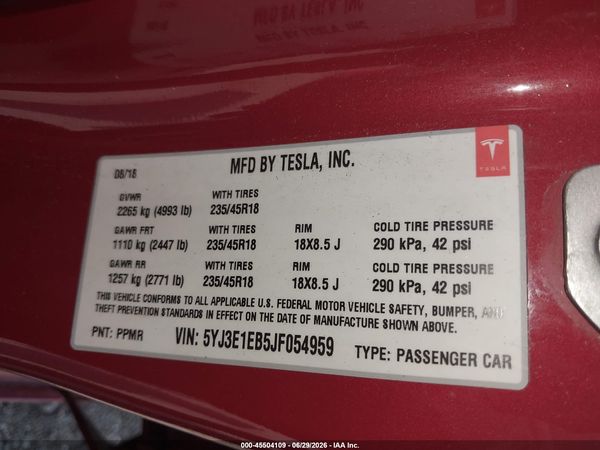 2018 TESLA MODEL 3 LONG RANGE/PERFORMANCE