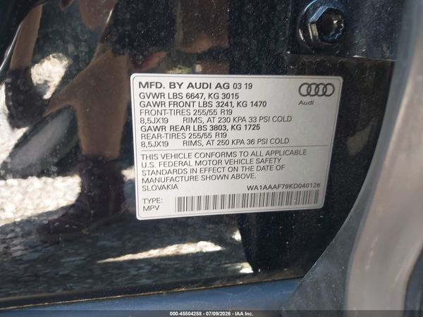 2019 AUDI Q7 55 PREMIUM/55 SE PREMIUM
