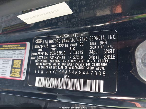 2019 KIA SORENTO 3.3L SX