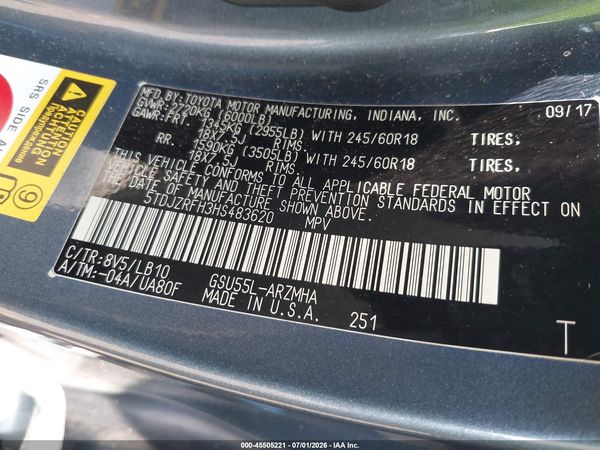 2017 TOYOTA HIGHLANDER XLE